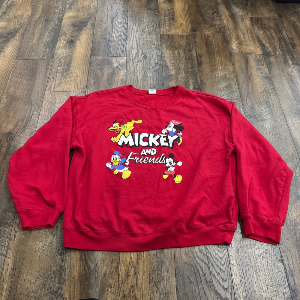 Disney Mickey and Friends Red Graphic Sweatshirt XXL Goofy Sleeve Pullover